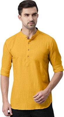 VIMASUTI Men Solid Straight Kurta(Yellow)