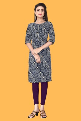 vrajfabrics Women Printed Straight Kurta(Blue)