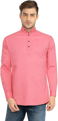 StoneHeart Men Solid Straight Kurta(Pink)