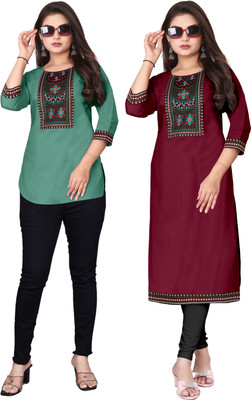 FSR Women Solid, Embroidered A-line Kurta(Multicolor)
