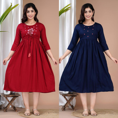 TRY ME Women Embroidered Anarkali Kurta(Red)