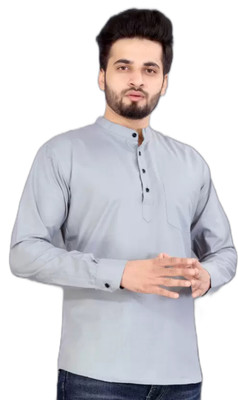 dijitra fab Men Solid Straight Kurta(Grey)