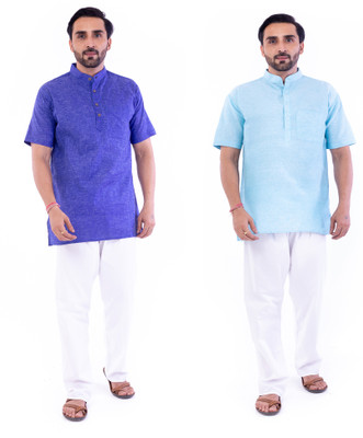 DESHBANDHU DBK Men Solid Straight Kurta(Light Blue, Dark Blue)