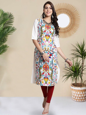 1 Stop Fashion Women Printed A-line Kurta(White)
