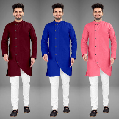DIAMOND CLUSTER Men Solid Trail Cut Kurta(Multicolor)