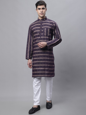 Enchanted Drapes Men Printed Straight Kurta(Purple)