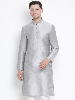 VM Men Solid A-line Kurta(Grey)