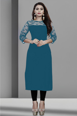 Maheshvi Women Solid Straight Kurta(Blue)