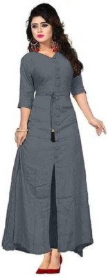 Echa Fab Women Solid A-line Kurta(Grey)