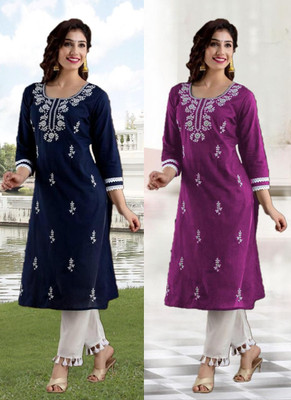 SISTO Women Chikan Embroidery A-line Kurta(Multicolor)