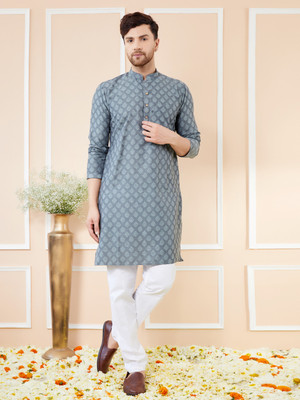 See Designs Men Printed Straight Kurta(Grey)
