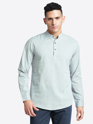 Blue Buddha Men Solid Straight Kurta(Light Blue)