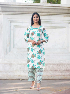 DONNING Art Women Floral Print A-line Kurta(White)
