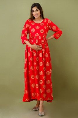 Zyla Women Printed Anarkali Kurta(Red)