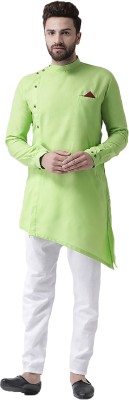 Hangup Plus Men Woven Design A-line Kurta(Green)