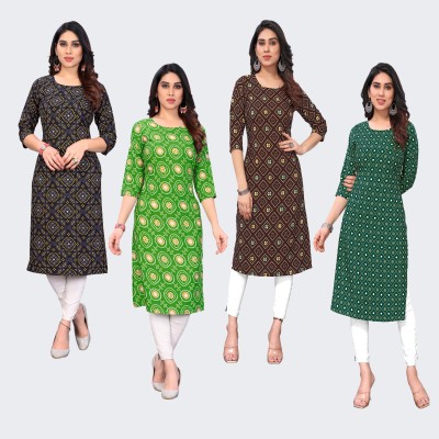 Gitanjali Trend Women Printed Straight Kurta(Dark Blue, Dark Green, Blue, Yellow)