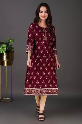 Taranjal Women Printed A-line Kurta(Maroon)