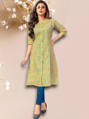 ABHI FAB Women Printed Straight Kurta(Green)