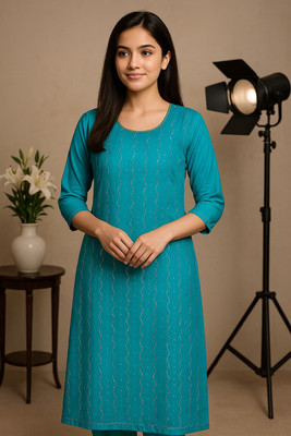 CornHubb.in Women Printed, Self Design, Striped Straight Kurta(Pink)