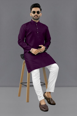 Shree Dutt Creation Men Solid Straight Kurta(Purple)