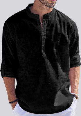 ZARTHA Men Solid Straight Kurta(Black)
