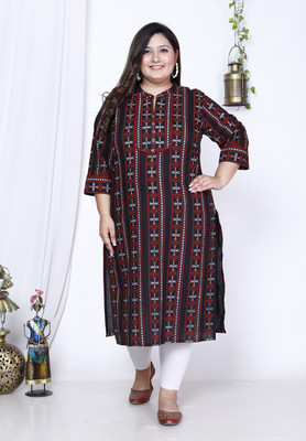 Swasti Women Abstract Straight Kurta(Black)