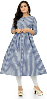 Rangrasiya Tex Women Striped Anarkali Kurta(Blue)