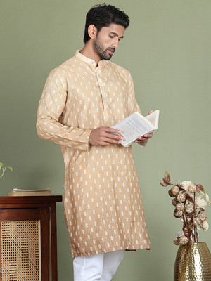 ANOUK Men Printed Straight Kurta(Beige)