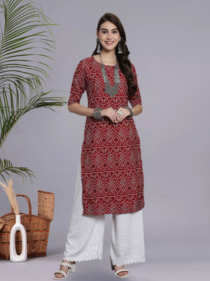 1 Stop Fashion Women Printed A-line Kurta(Maroon)
