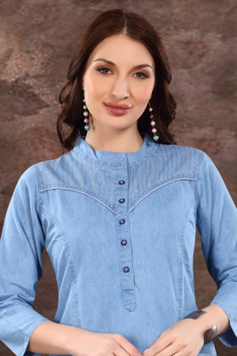 SK Creation Women Self Design Straight Kurta(Blue)