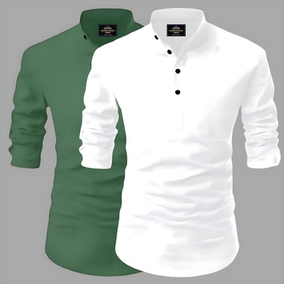 Infyshopy Fashions Men Solid Straight Kurta(Light Green, White)
