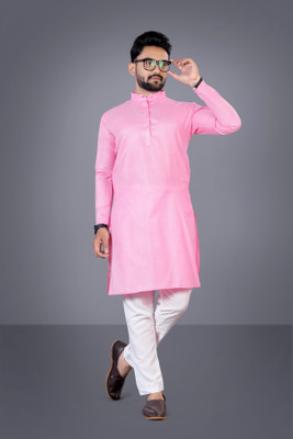 Mitanshu trendz Men Solid Straight Kurta(Pink)