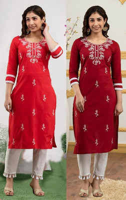 SISTO Women Chikan Embroidery Straight Kurta(Multicolor)