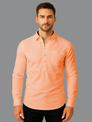 KNOWTED Men Solid Straight Kurta(Orange)