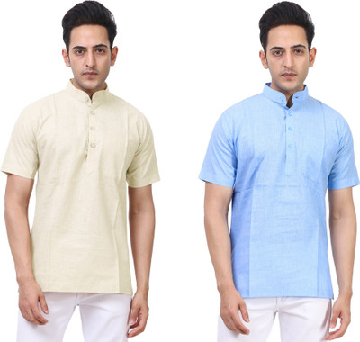 Kavita Fasion Men Solid Straight Kurta(Light Blue, Beige)
