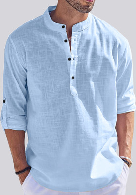 MADHAVISTA Men Solid Straight Kurta(Blue)
