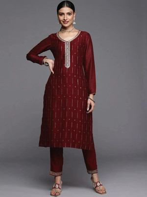 Parwati Creation Women Embroidered A-line Kurta(Maroon)