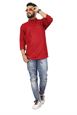 Sedum Sestri Men Solid Straight Kurta(Red)