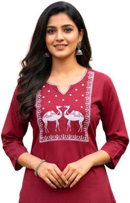 Parthasarathi collection Women Embroidered Straight Kurta(Maroon)