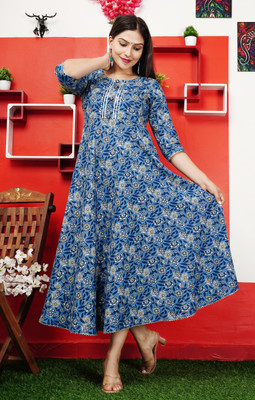 DRASHTI Women Printed Anarkali Kurta(Blue)