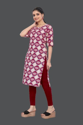 dharmanandan creation Women Printed Straight Kurta(Maroon)