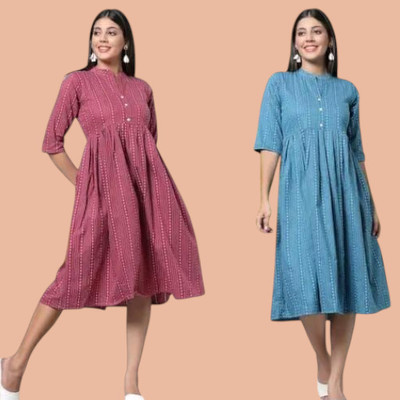 Houseofcommonk Women Striped Anarkali Kurta(Multicolor)