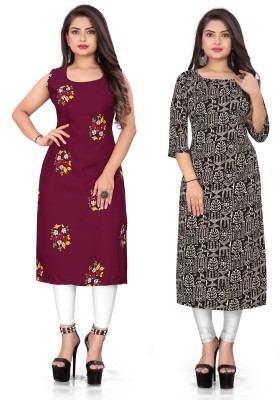 maruti fab Women Floral Print Straight Kurta(Maroon)