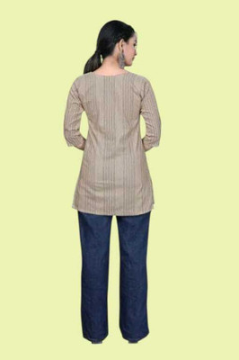 Rangrasiya Creation Women Striped A-line Kurta(Beige)