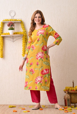 JASORIYA Women Printed A-line Kurta(Yellow)