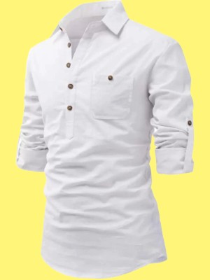 Knight Victory Men Solid Straight Kurta(White)