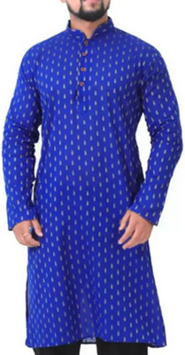 PRASUNS Men Printed Straight Kurta(Dark Blue)