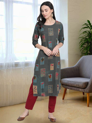 Moda Rapido Women Printed A-line Kurta(Grey)