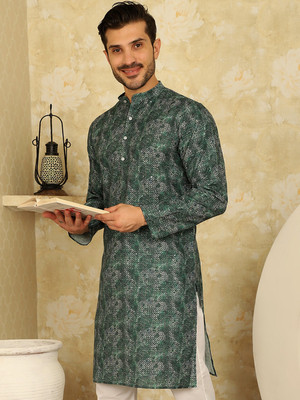 ANOUK Men Printed Straight Kurta(Green)