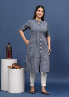 EMPIRE STYLE Women Striped A-line Kurta(Light Blue)